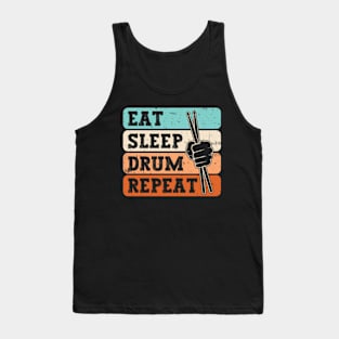 Eat Sleep Drum Repeat Funny Drummer Drumming Lover Retro Tank Top